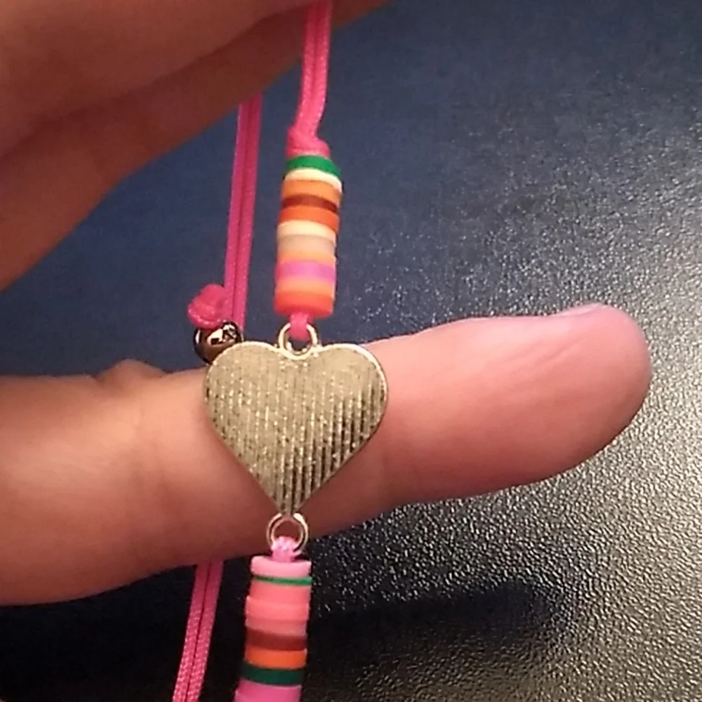 BBTO Gorgeous Heart Bracelet w Pink Cording up to 10 inches
